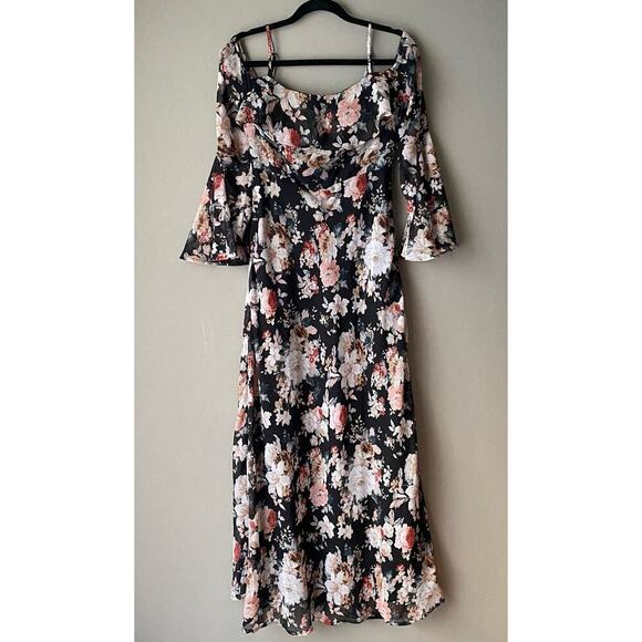 Re:named‎ sz S black pink floral off shoulder maxi sundress - Picture 1 of 10